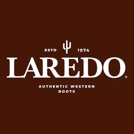 Laredo logo with a cactus icon, text stating ESTD 1974, and description of authentic Western boots on a brown background.