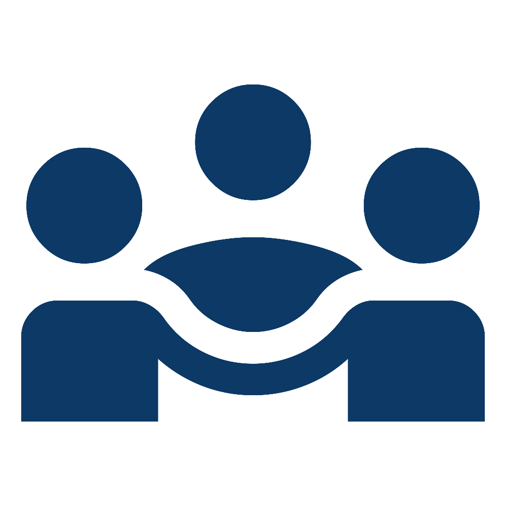 Icon of three people, symbolizing a team or group, connected and sharing a common connection.