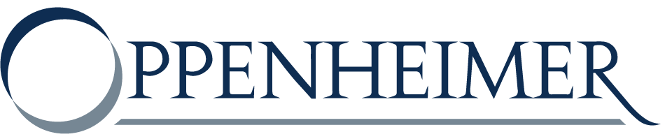 Logo of Oppenheimer with a circular design and a line underneath it.