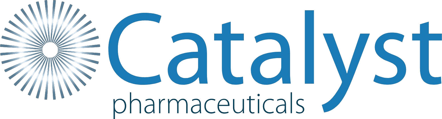 Logo of Catalyst Pharmaceuticals with a circular design made of radial lines and the company name in blue text.