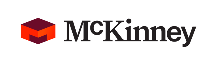 McKinney logo with a red and black geometric design.