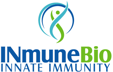 ImmuneBio logo with stylized human figure and double helix, blue and green colors, and text 'ImmuneBio Innate Immunity'