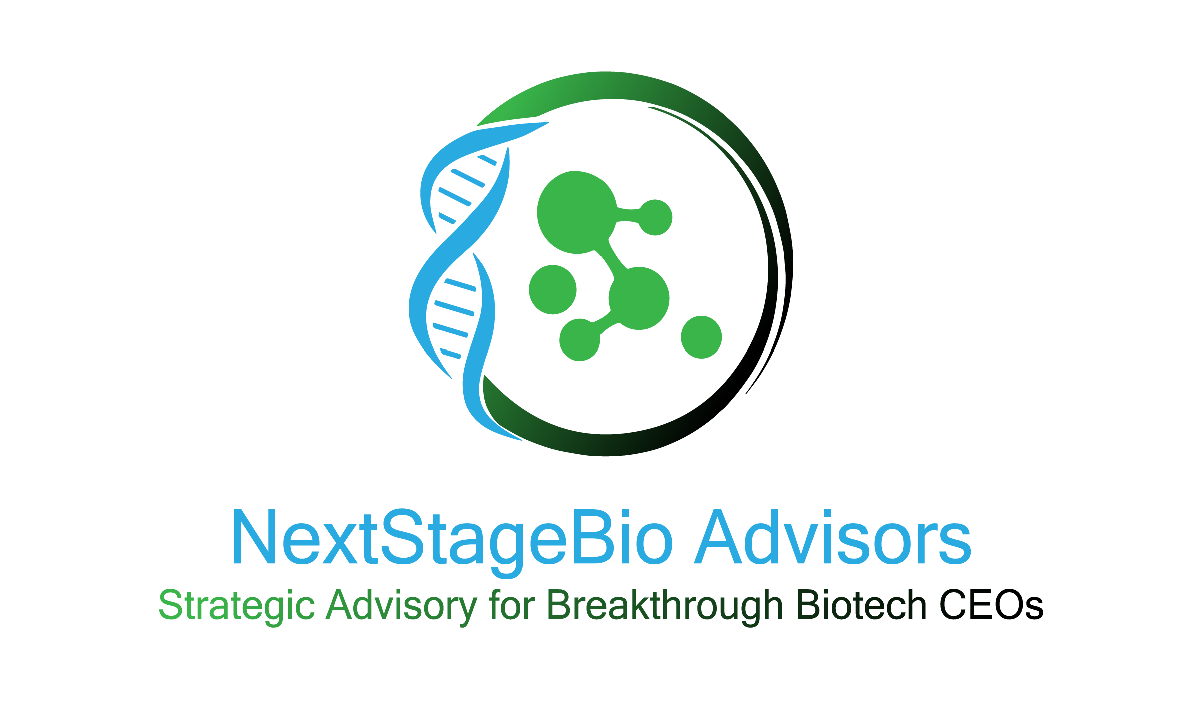 Logo for NextStageBio Advisors with stylized DNA graph in blue and green.