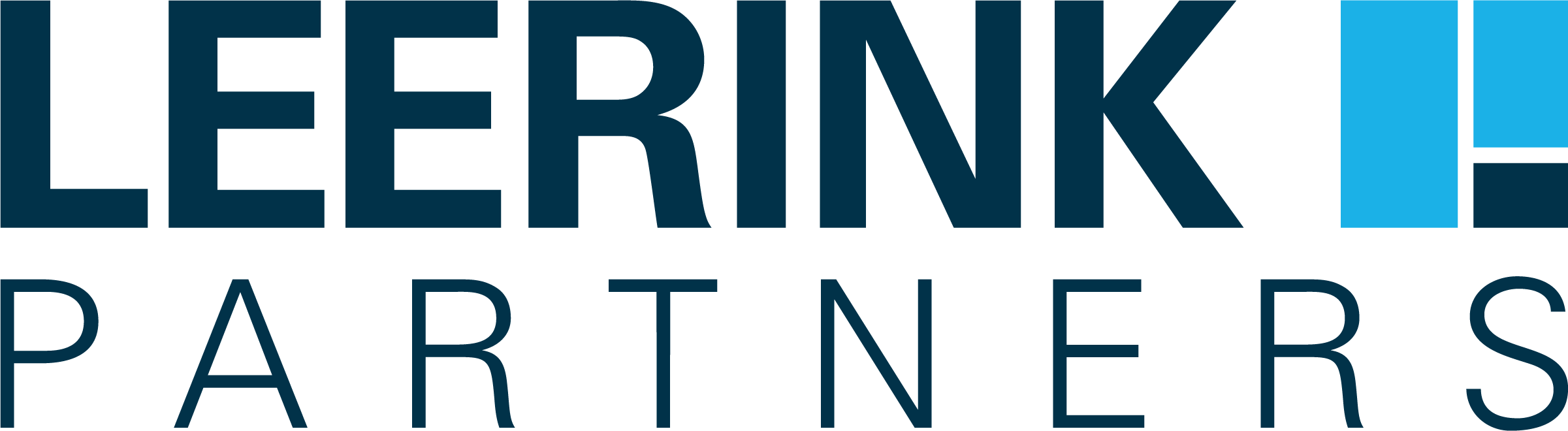 A logo with the text 'LEERINK PARTNERS' in bold, dark blue letters on a black background.