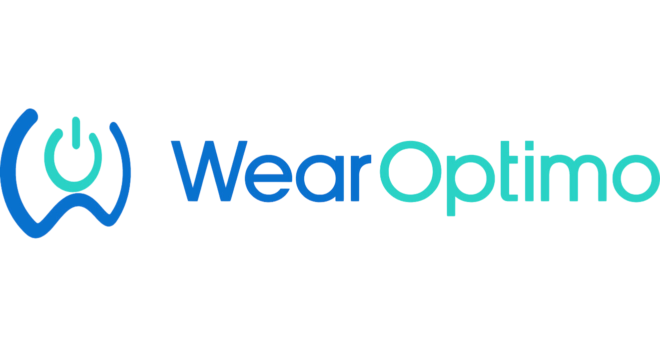 WearOptimo logo featuring a stylized power button with wireless signals, with the text 'WearOptimo' beside it.