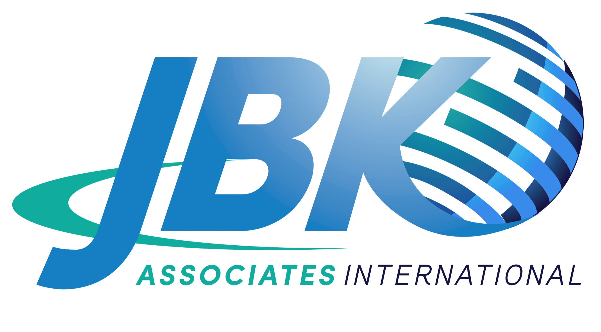Logo for JBK Associates International, featuring stylized blue text with a globe design and the organization's name.