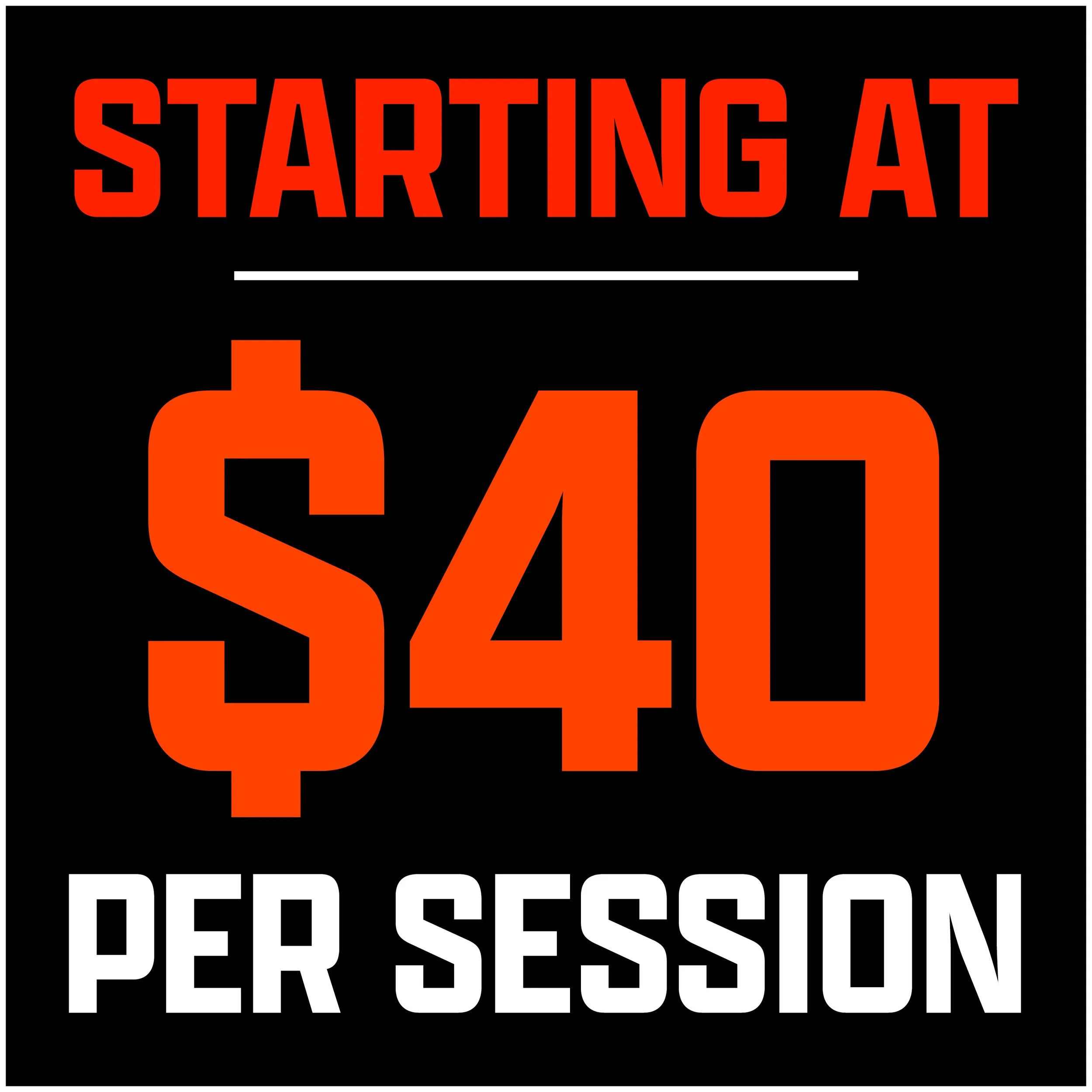 Red text stating "STARTING AT" above a white line, with large orange numbers "824" and a partial view of the word "PERFORMANCE" at the bottom on a black background.