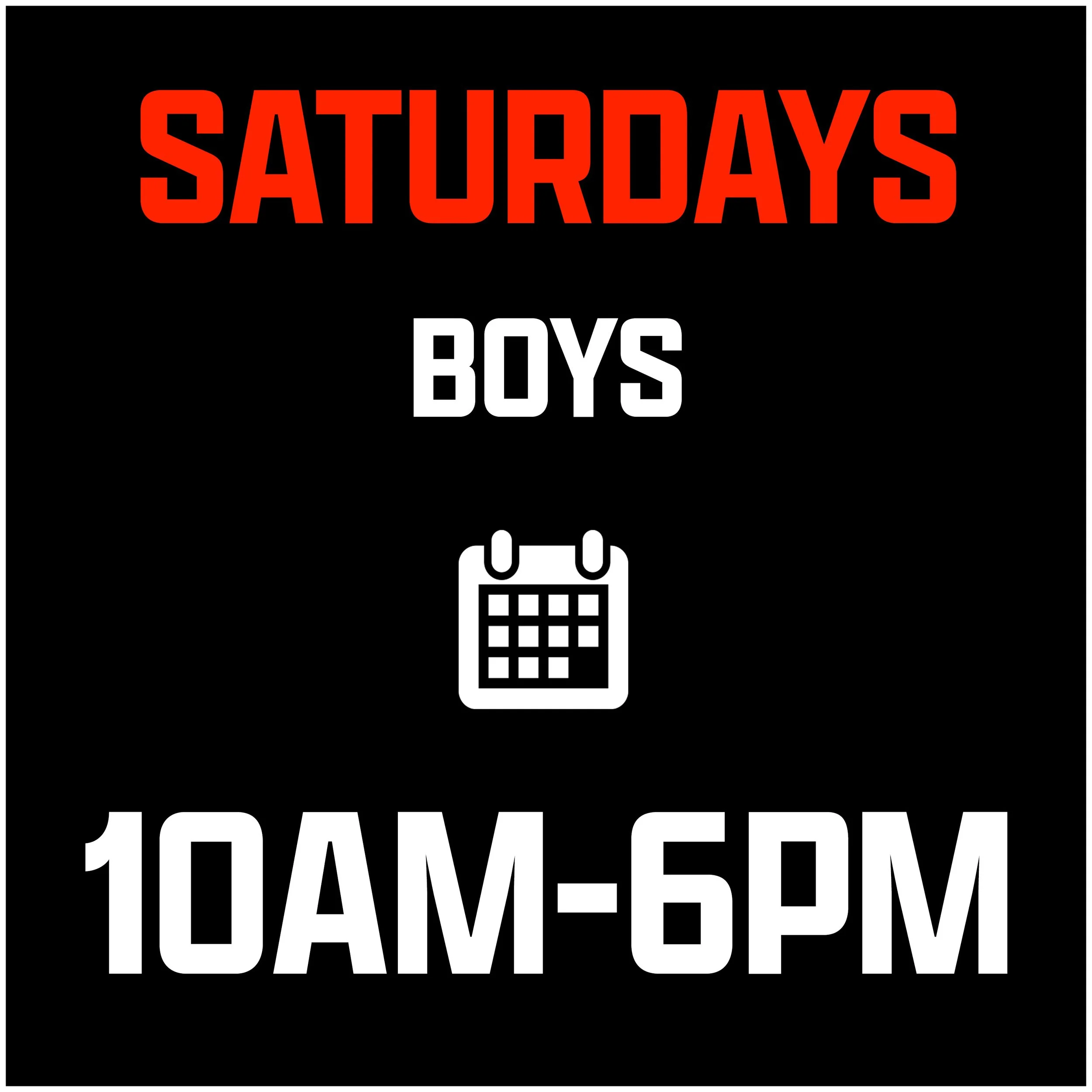 A bold, stylized graphic with the words "SATURDAYS BOYS" in red and white capital letters on a black background. There is also a black and white graphic of a fish at the bottom center.