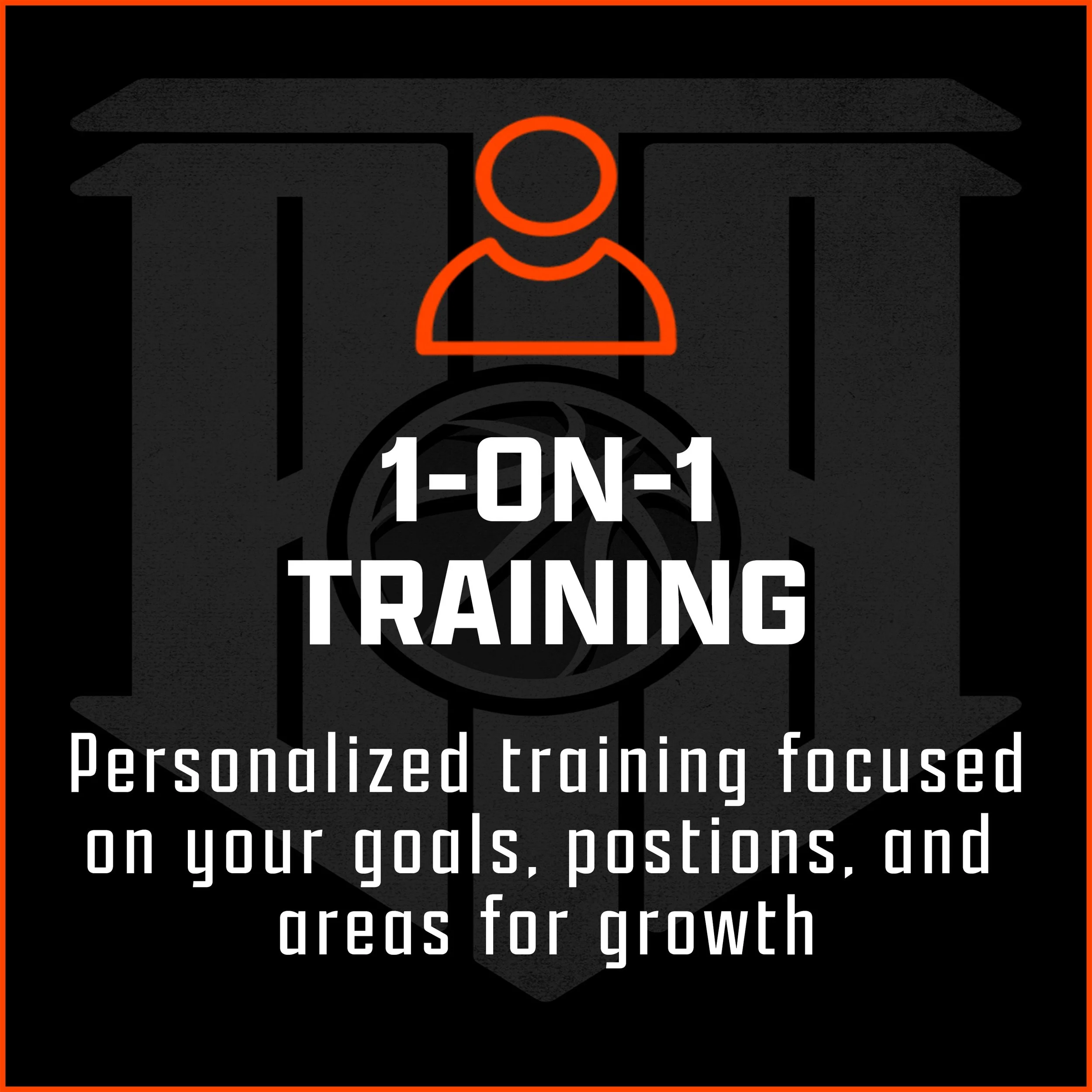 Online training infographic with a dark background and orange accents, featuring a person icon and text emphasizing personalized training and growth.