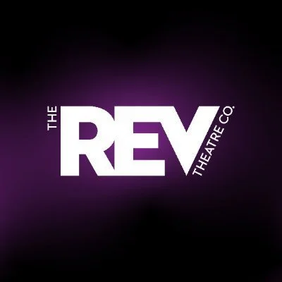The REV Theatre Co. logo on a dark background with a purple glow.