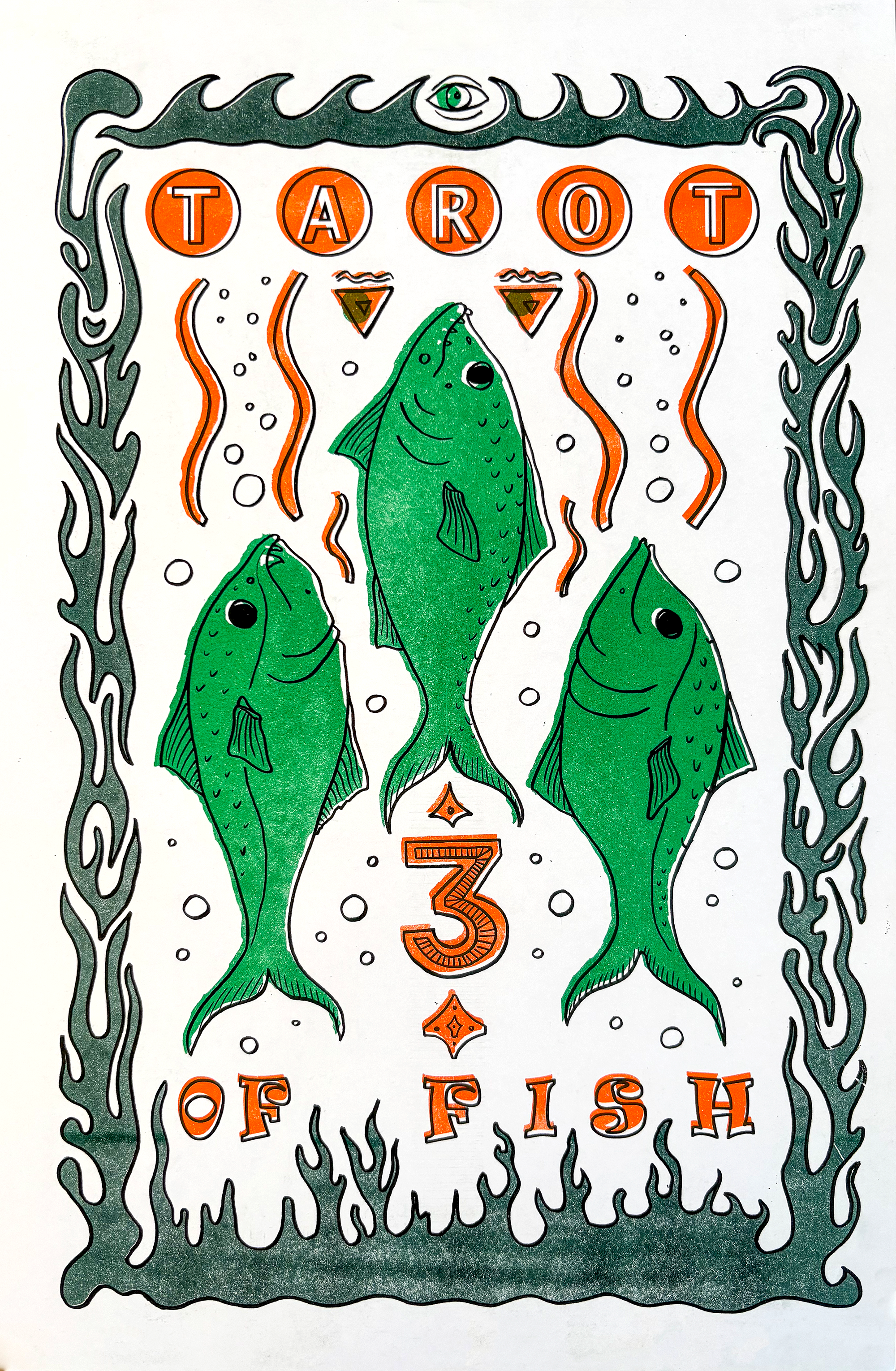 Tarot 3 Of Fish Risoprint 11" x 17" Poster
