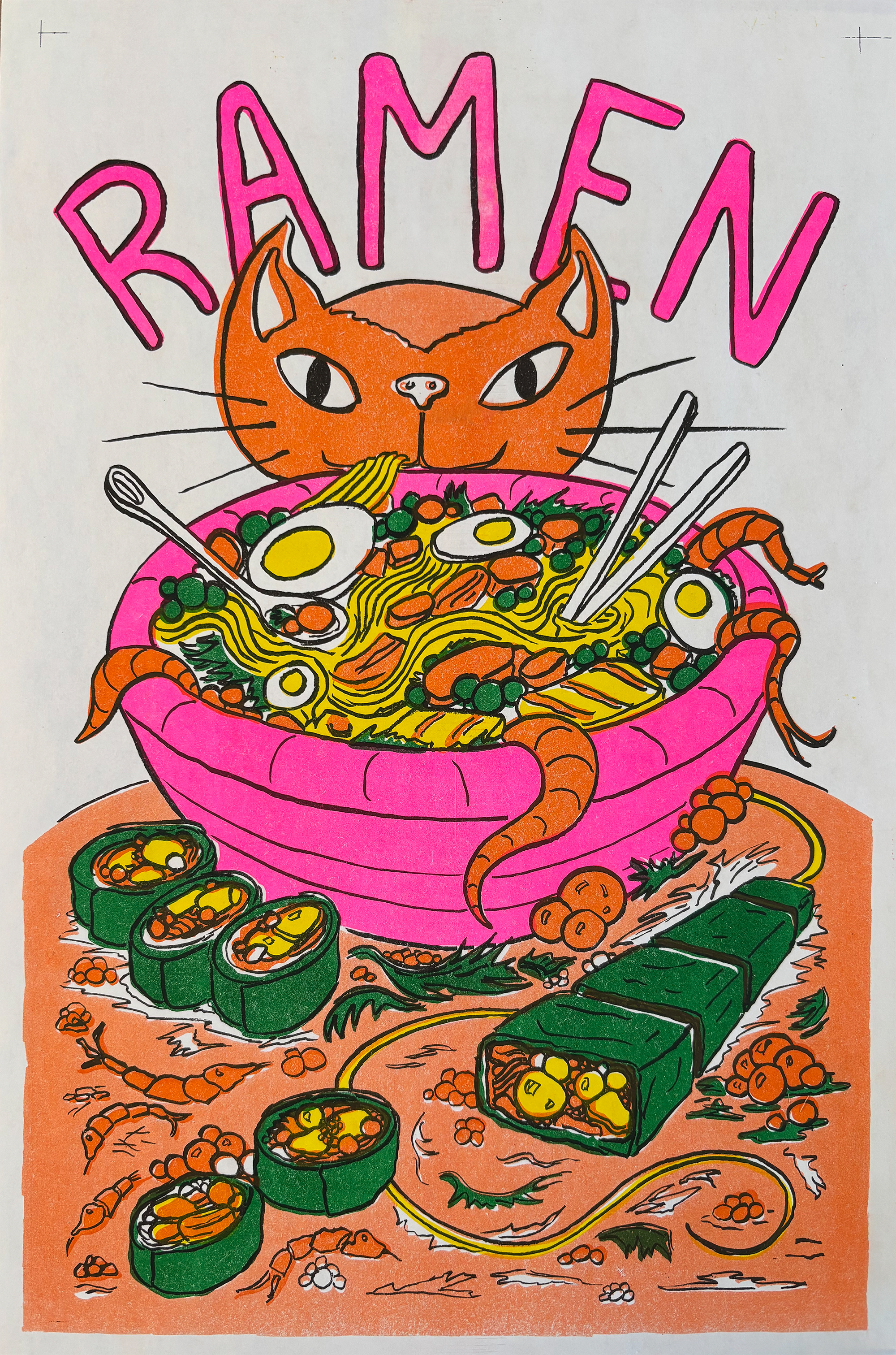 Ramen Cat Risoprint 11" x 17" Poster