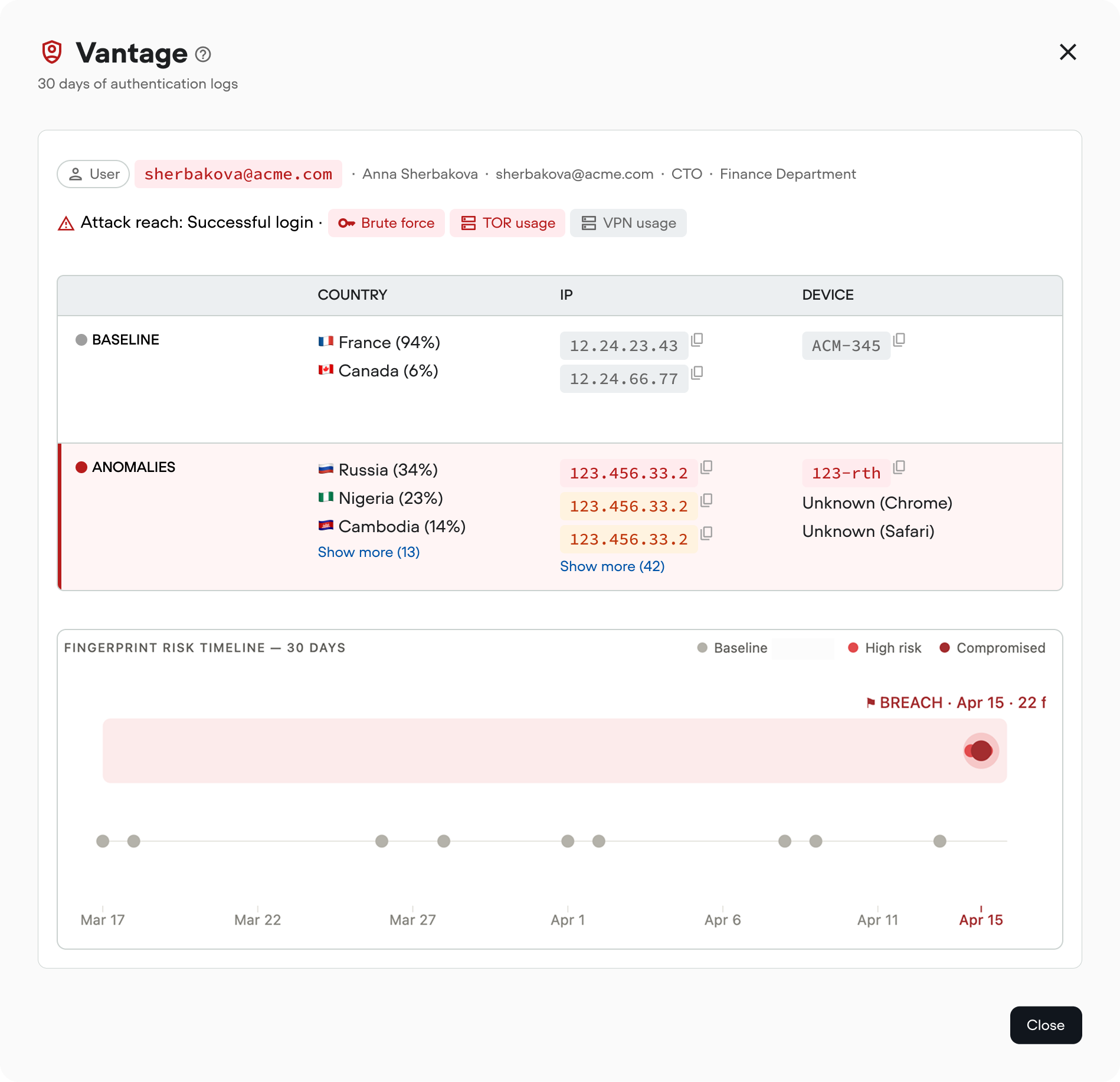 After screenshot - Screenshot of the final design for Vantage feature