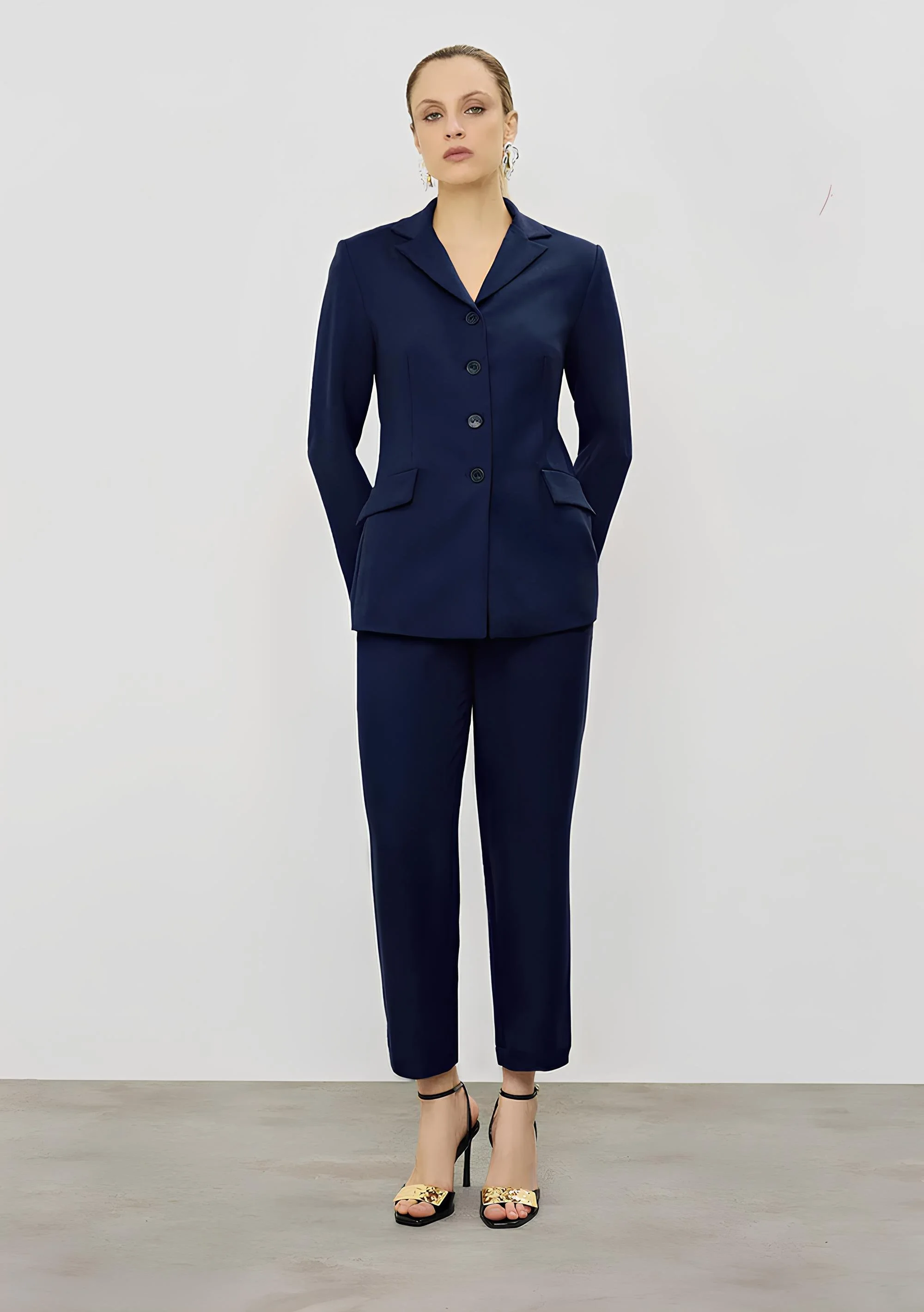Blazer Iódice Ajustado Manga Longa Padrão Azul