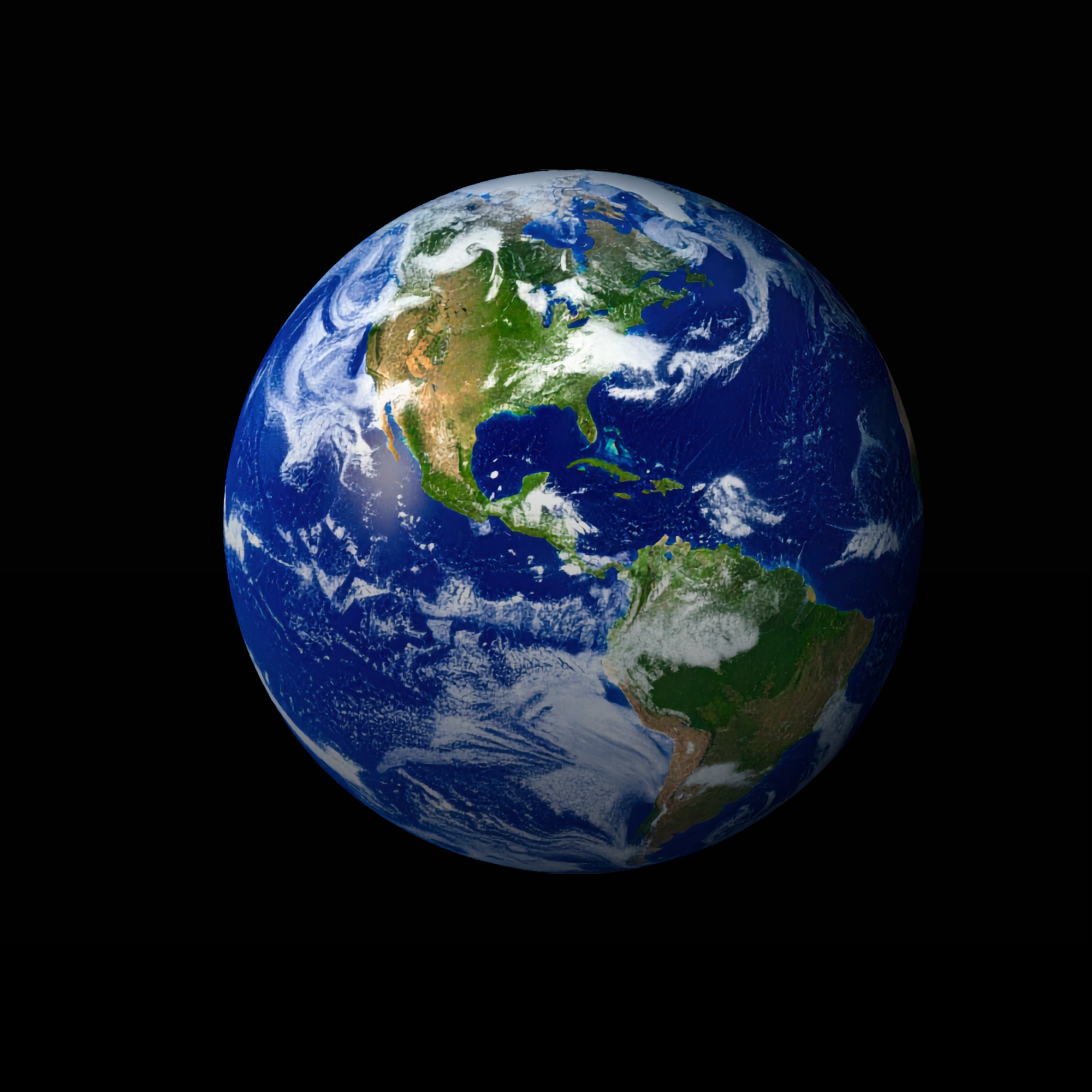 Terra vista dallo spazio con continenti e oceani visibili, sfondo nero dello spazio.