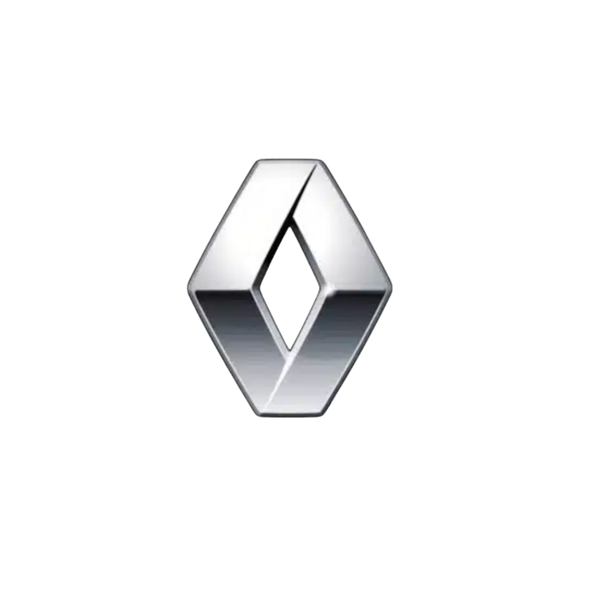 Logo del marchio Renault, simbolo di un'automobile stilizzata, in nero, bianco e grigio.