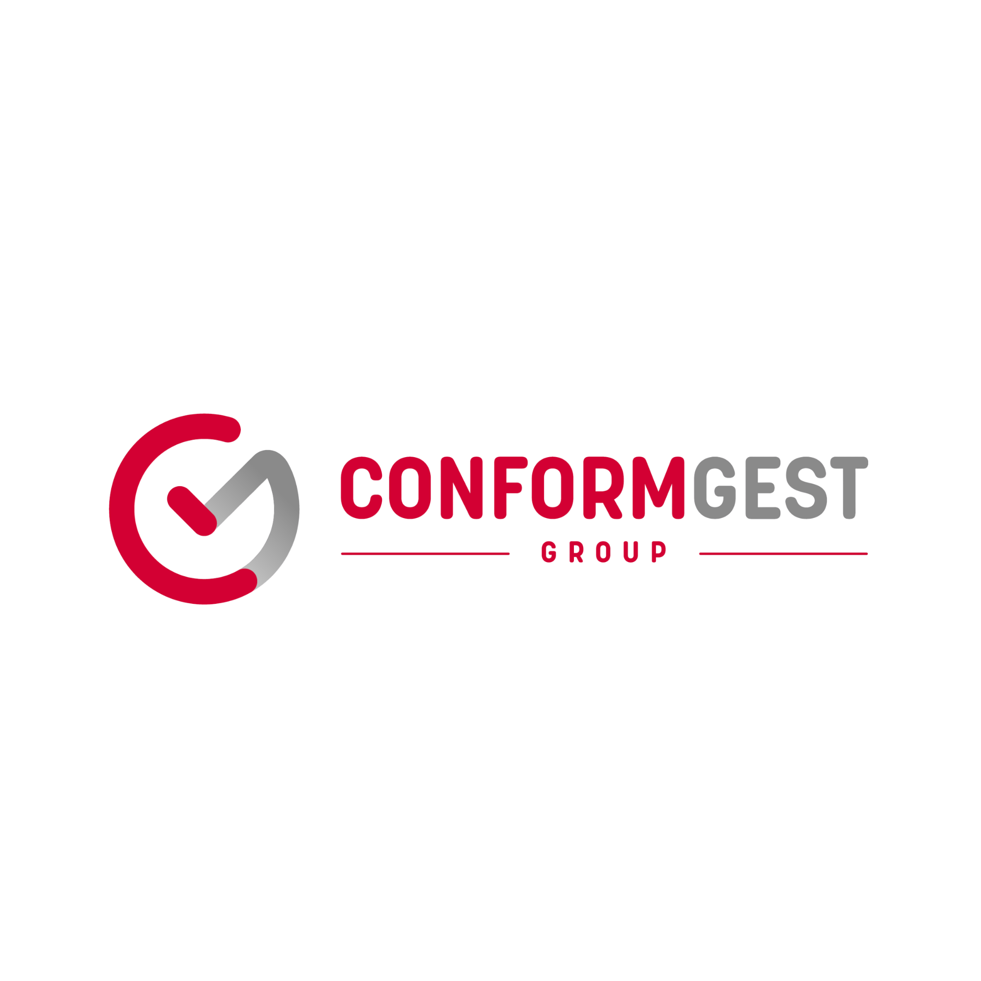 Logo di ConformGest con simbolo di un check mark all'interno di un cerchio e il testo 'ConformGest Group' in rosso e grigio.