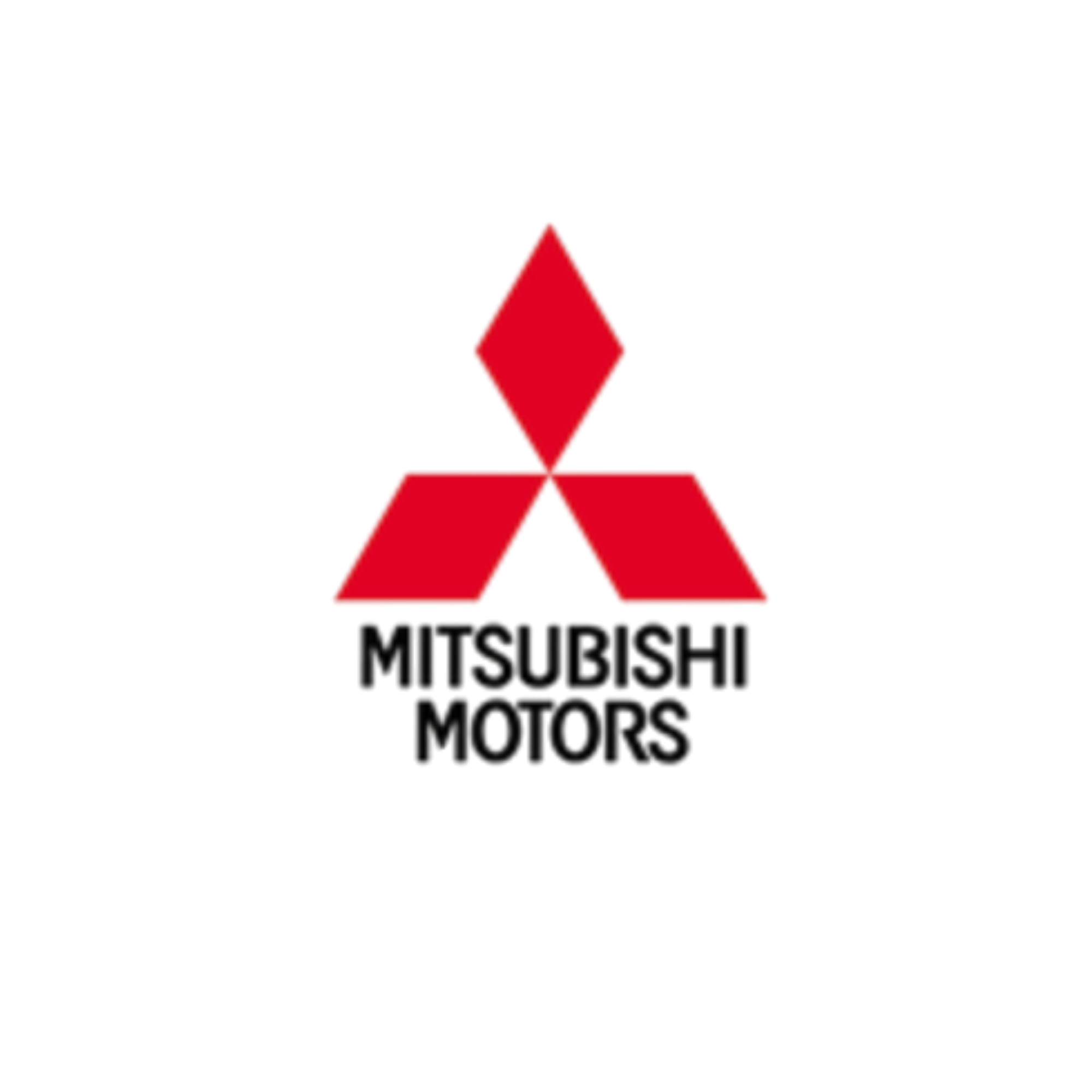 Logo di Mitsubishi Motors in stile tridimensionale rosso con il nome sotto in nero.