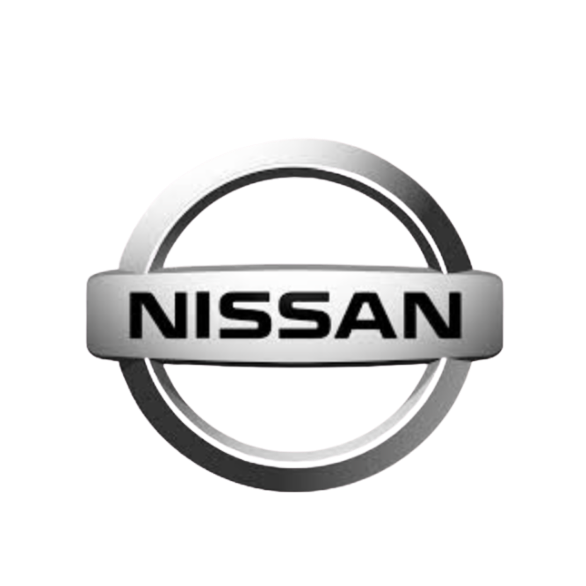 Logo della Nissan con scritta nera in caratteri maiuscoli all'interno di un elemento circolare bianco con bordo nero.