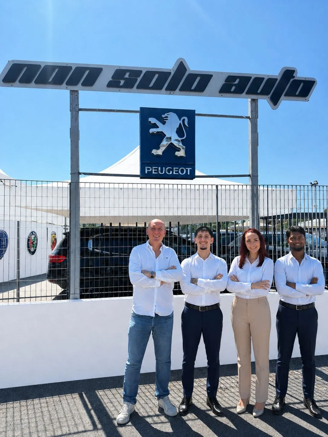 Il team di non solo auto davanti all'entrata del concessionario a Casal Palocco