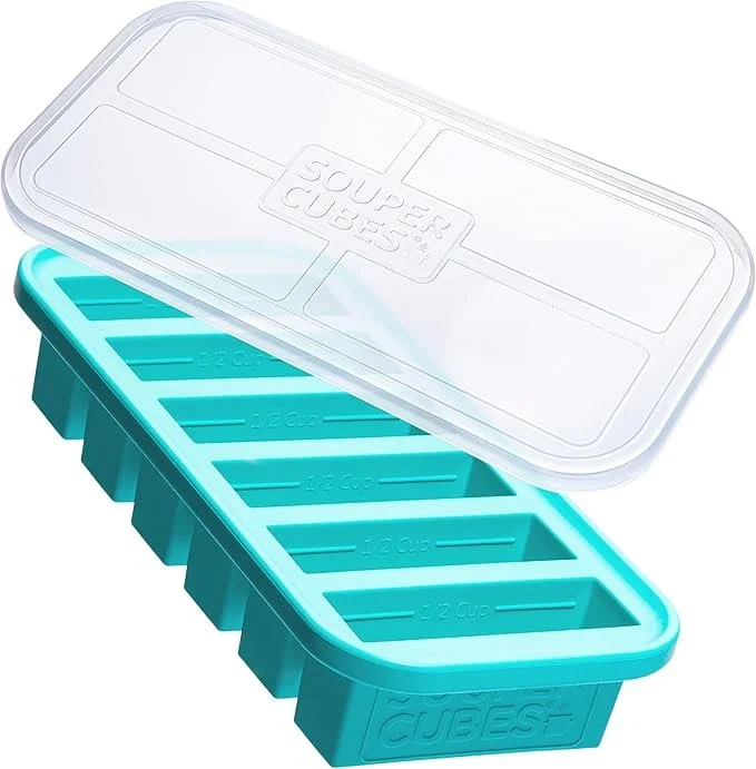 Souper Cubes 1/2 Cup Silicone Freezer Mold with Lid, Aqua, 1-Pack | 100% Platinum-Cured Silicone Freezer Cube, Oven & Microwave Safe, Perfect for Freezing Broth, Sauces, Sides and More