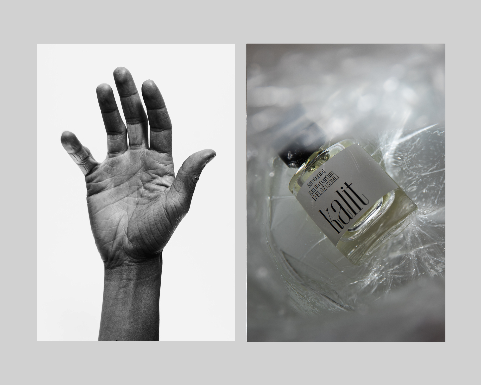 Kalit fragrance campaign spring 2026 — light and shadow on skin, styling Catrine Svellingen
