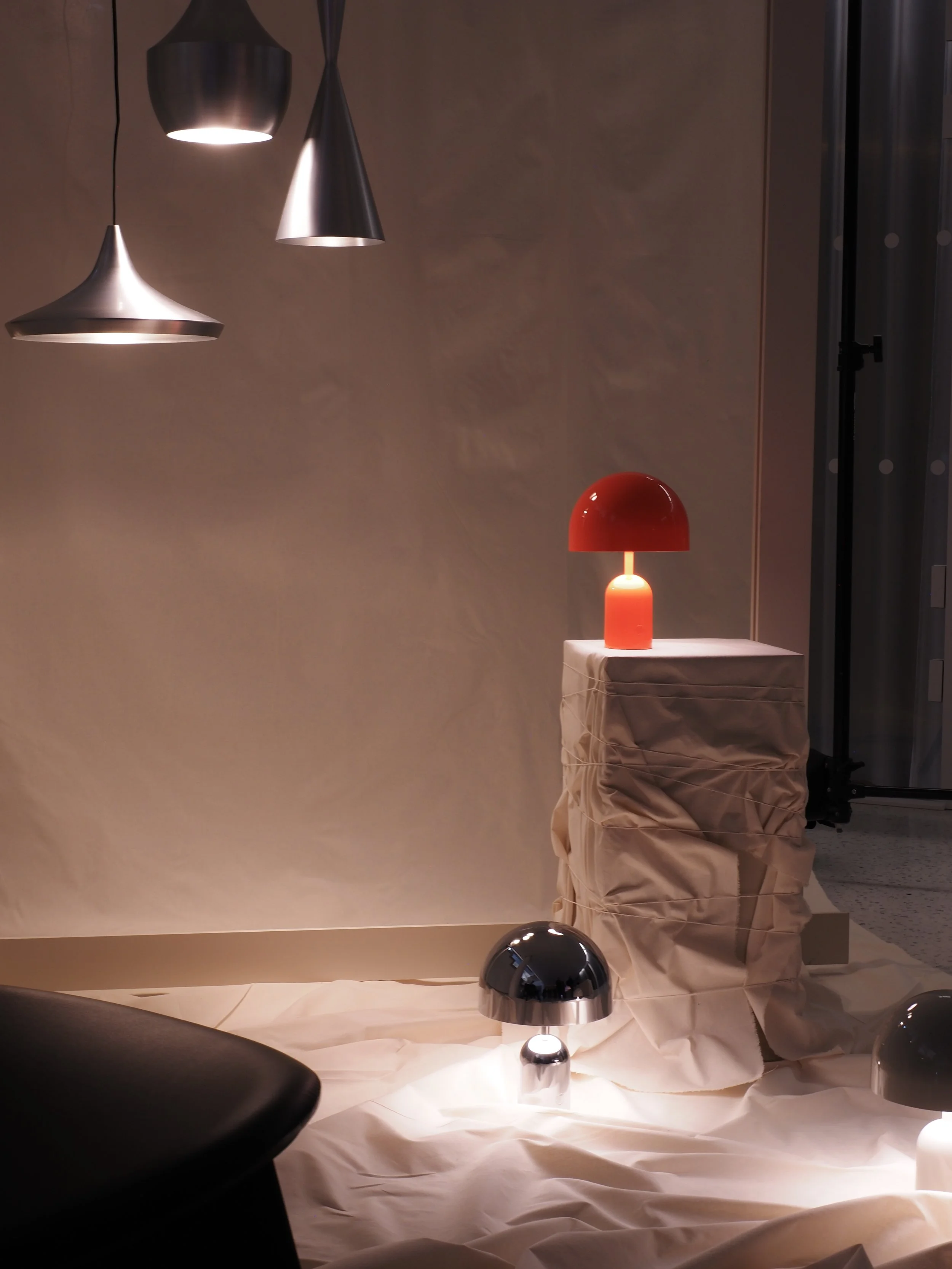 Tom Dixon lighting installation at NIO House Oslo, curated by Catrine Svellingen and Susanne Swegen