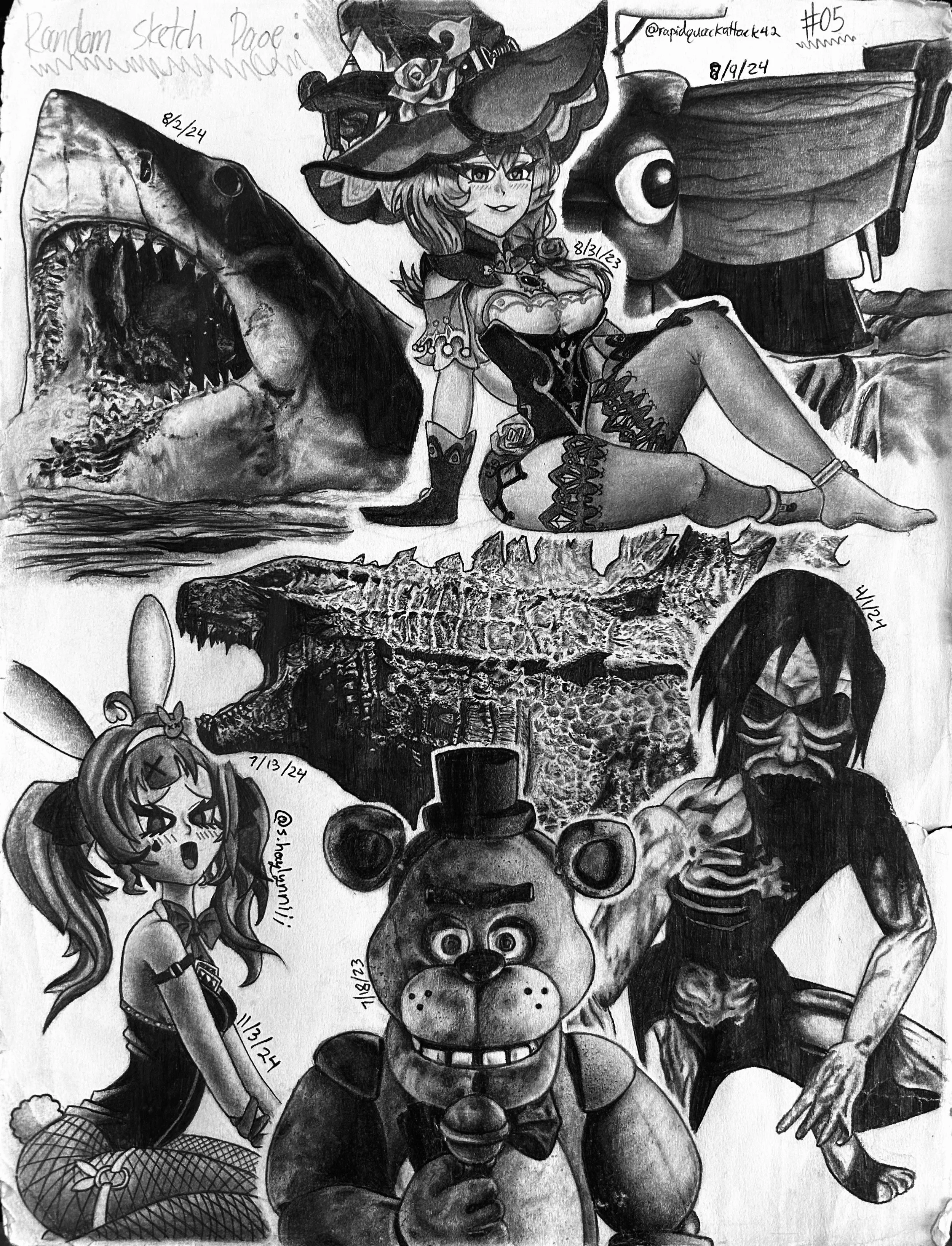 "Random Sketch Page #05". Graphite Illustration. (2024)