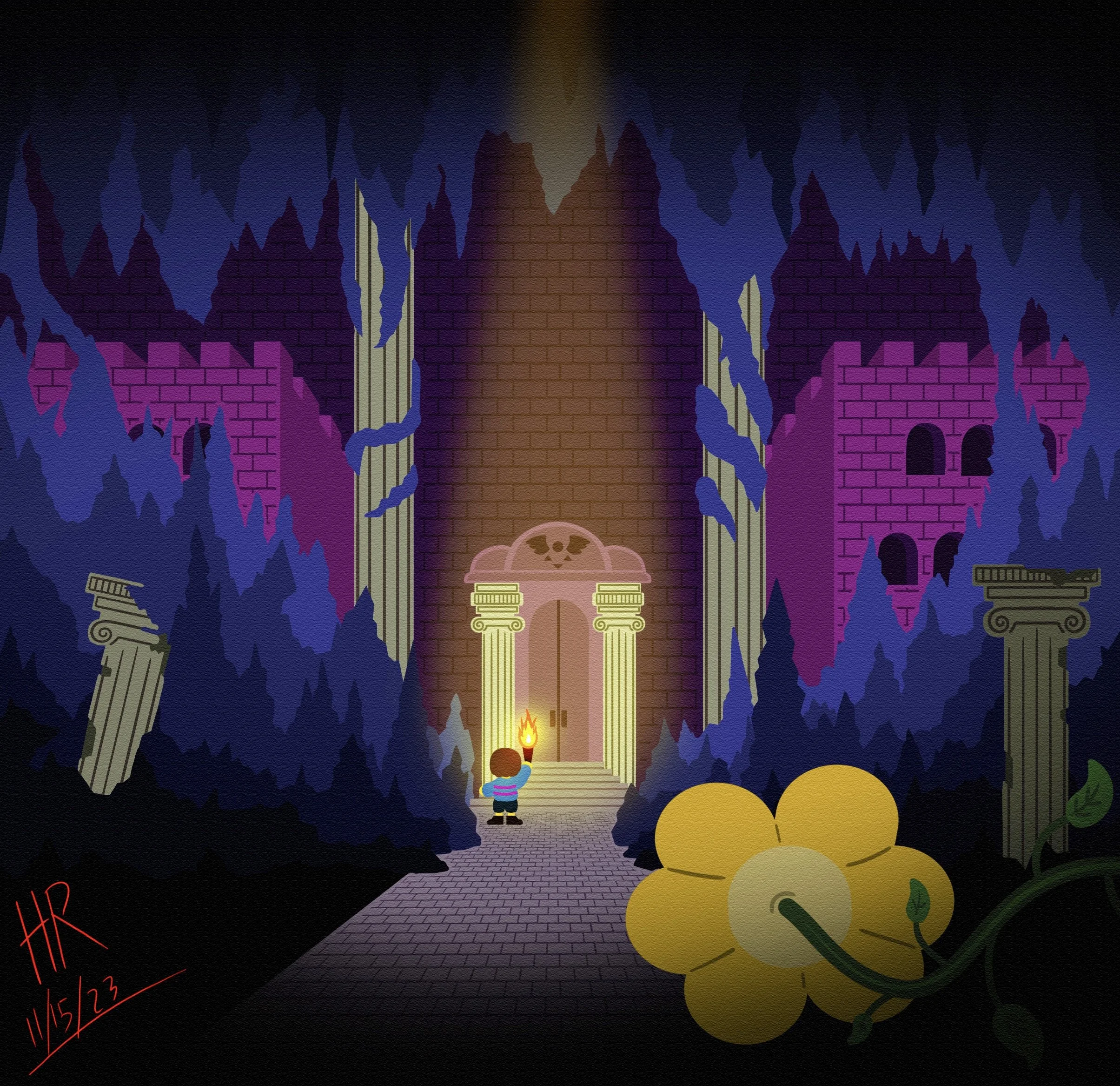 "Ruins" from Undertale. Photoshop Illustration for class. (2023)