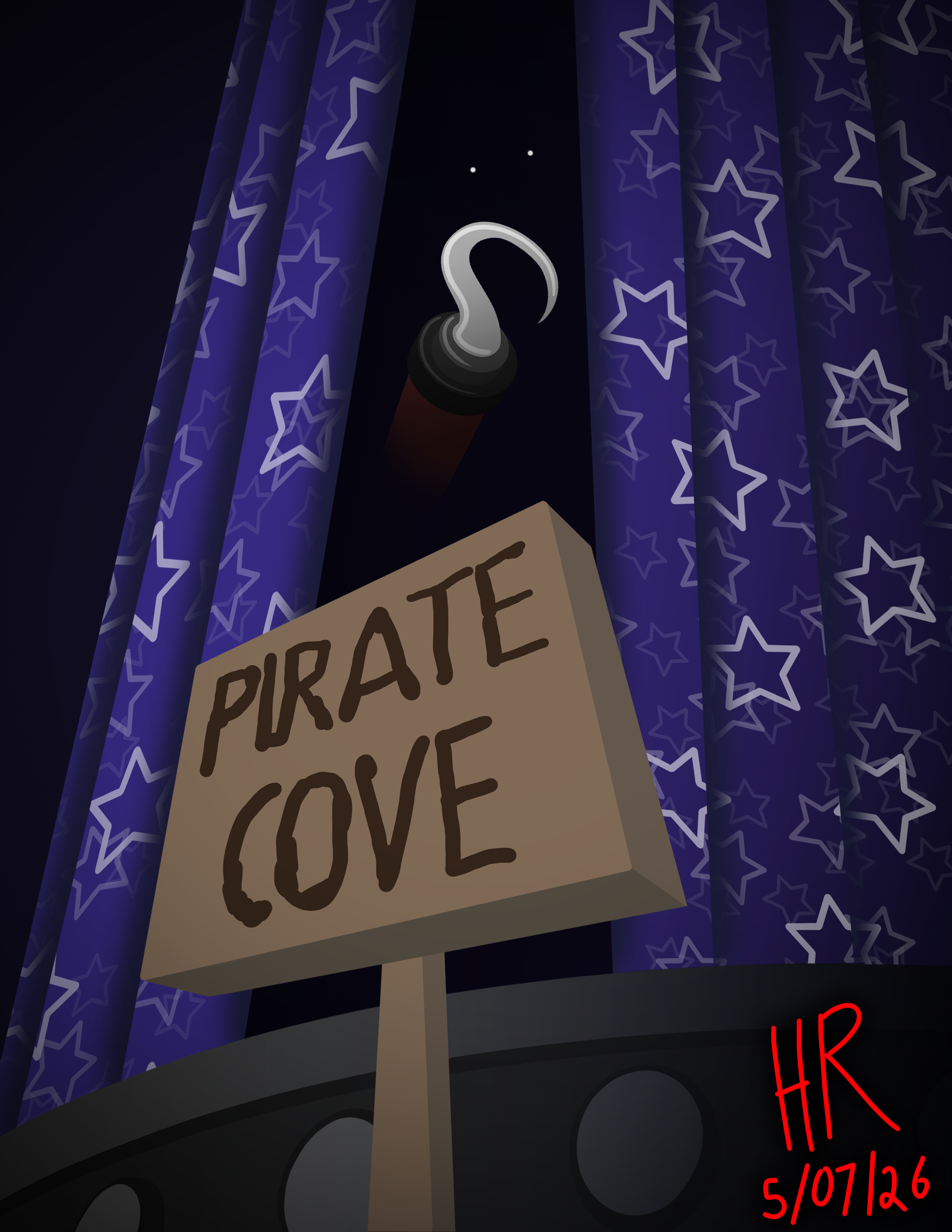 "Pirate Cove" from Five Nights At Freddy's. Photoshop Illustration for class. (2026)