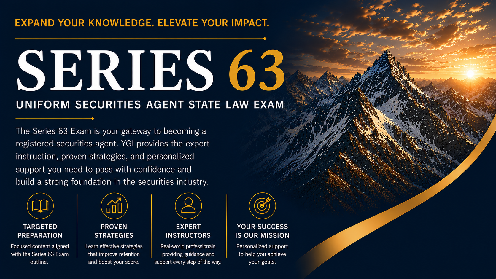 YGI Securities Coaching promotional graphic for Series 63, Uniform Securities Agent State Law Exam
