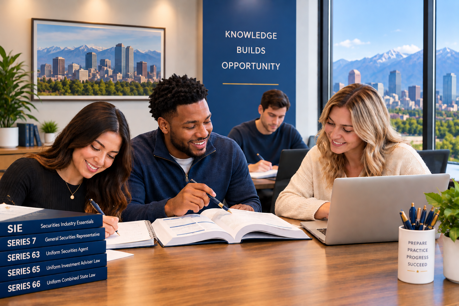 Students preparing for securities licensing exams with YGI Securities Coaching in Denver
