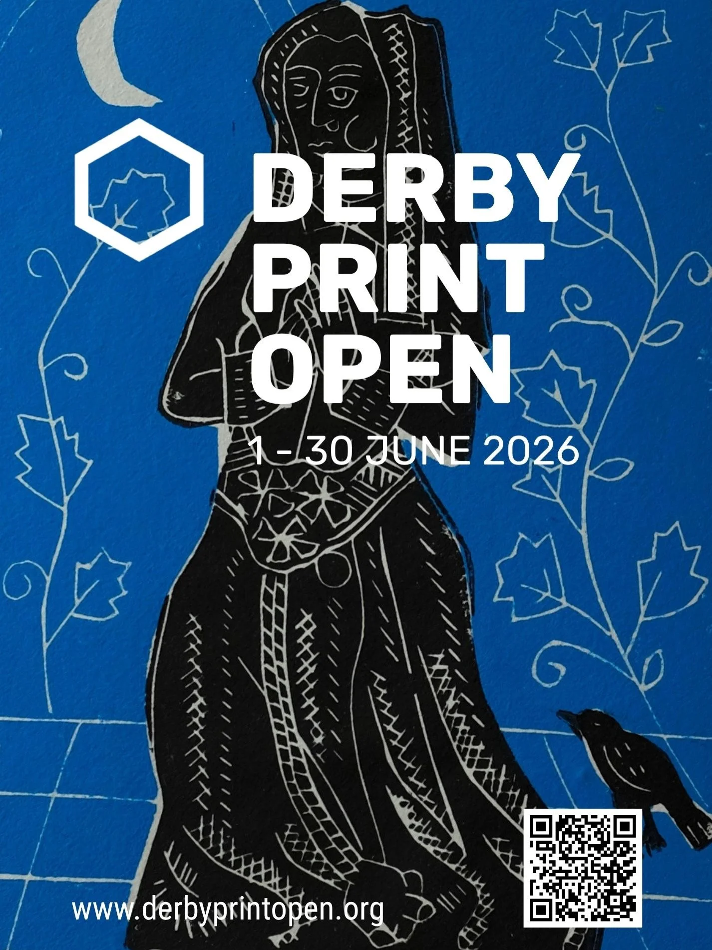 A linocut print of mine of the piece 'Evening Prayer' used in the advertising for the Derby Print Open event from June 1 to June 30, 2026