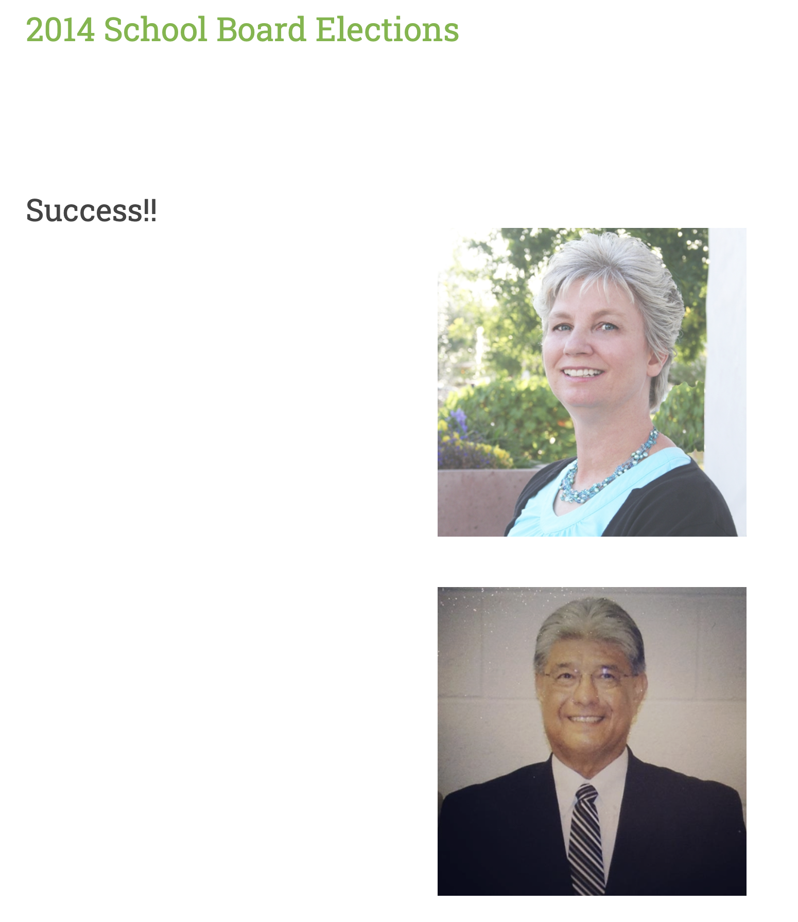 Celebration graphic of 2014 School Board Election winners