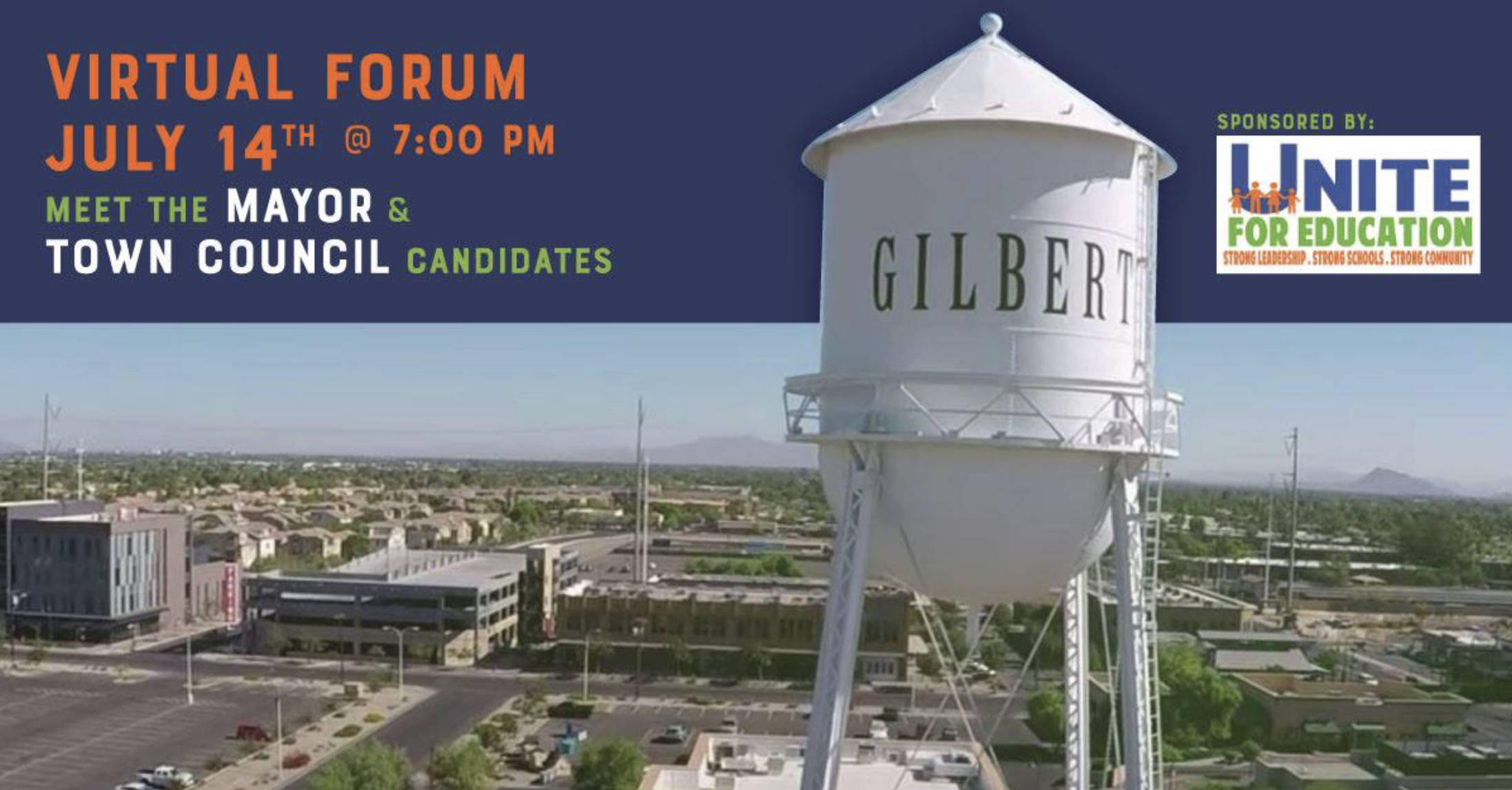 Graphic with details of a Virtual Forum to meet the Gilbert Mayor