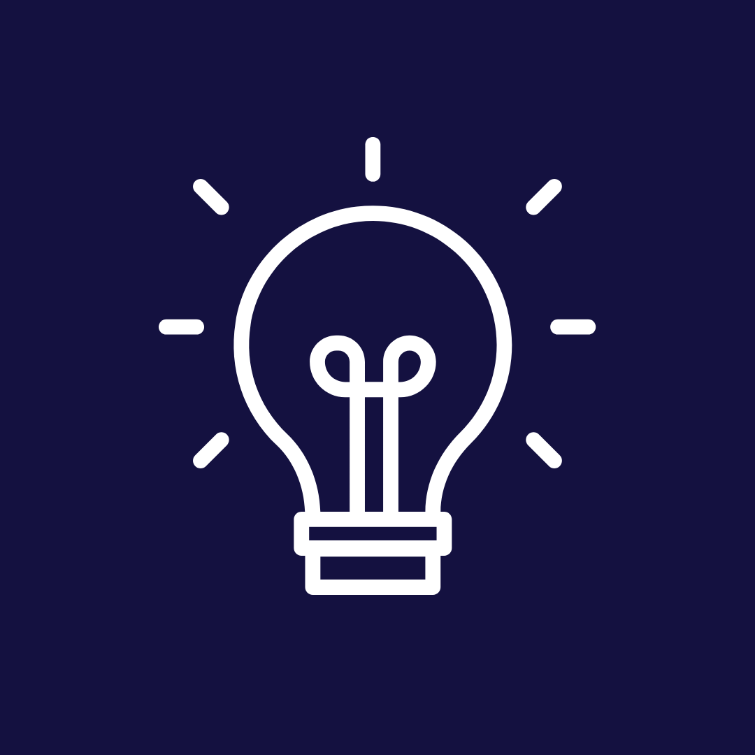 Icon of a light bulb with rays emanating from it, representing an idea or innovation.