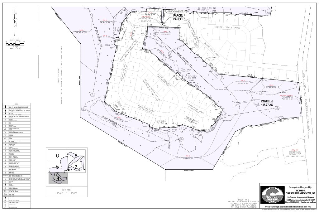A detailed site plan or subdivision map showing lots, roads, parcel boundaries, and topographical features, with labels for streets and parcels. Created by Clarson and Associates, Inc.
