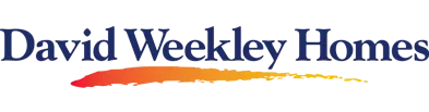 Logo for David Weekley Homes with stylized text and a colorful swoosh.