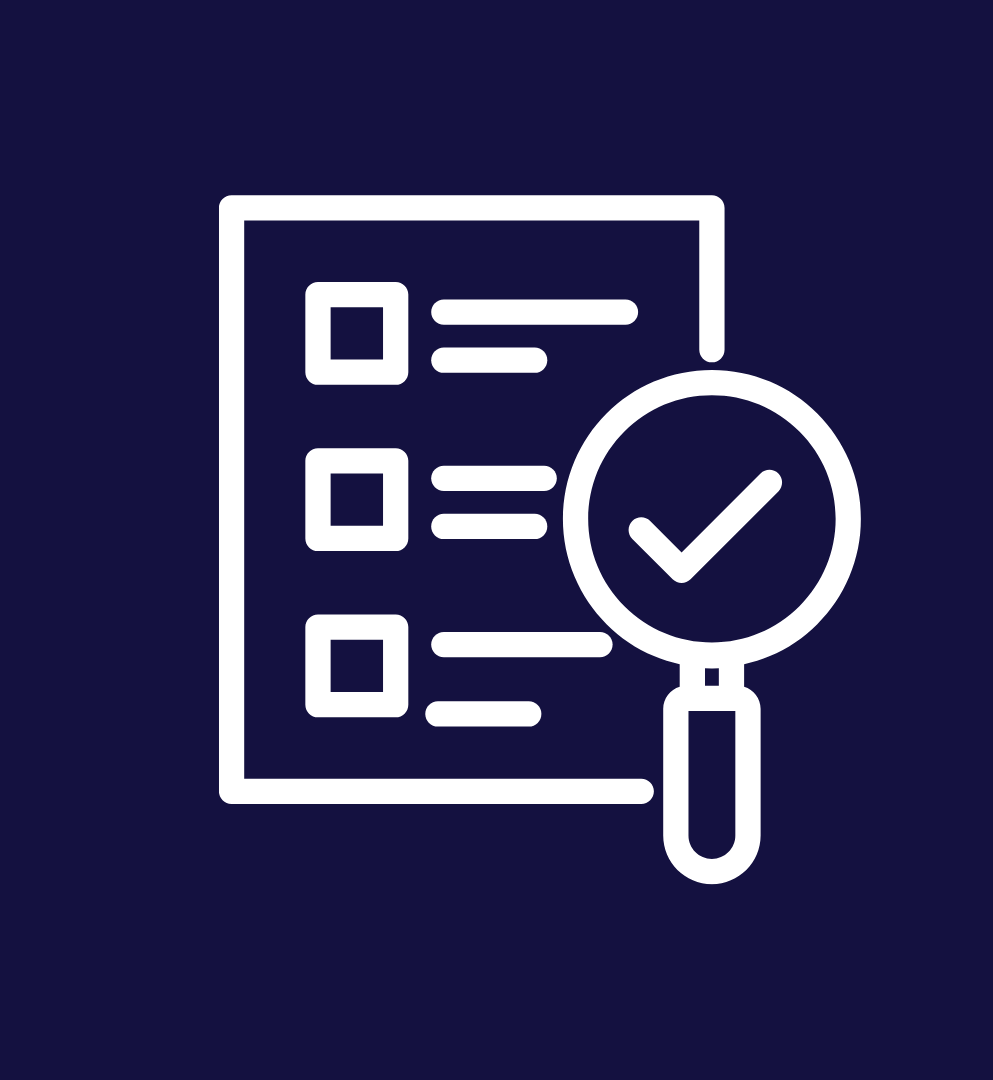 Checklist with a magnifying glass and a checkmark icon, representing review or verification.