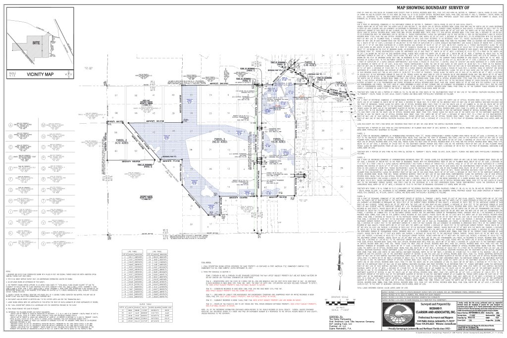 A detailed site plan map showing property boundaries, parcels, and surveying information. Created by Clarson and Associates, Inc.