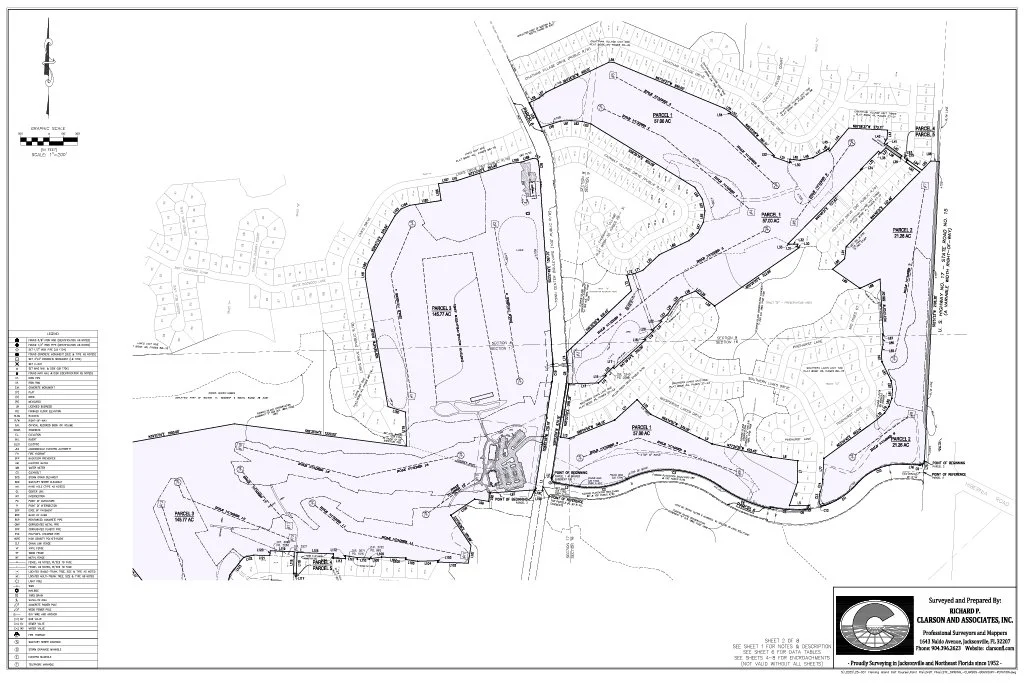 Architectural site plan showing parcel boundaries, for Plantation Golf. Created by Clarson and Associates, Inc.