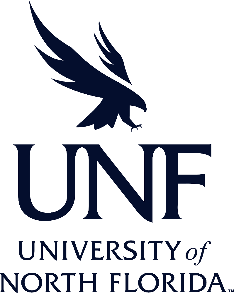 Logo of the University of North Florida featuring a dark blue stylized eagle and the text 'UNF' with 'University of North Florida' beneath.