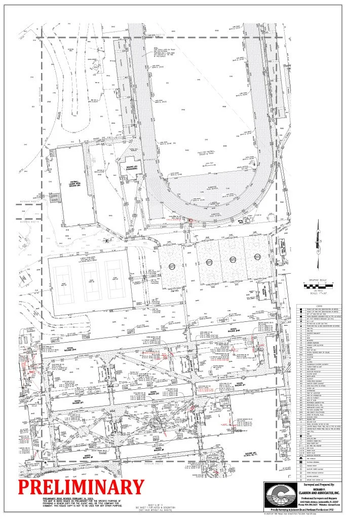 Site plan or architectural blueprint of a school for Duval County Public Schools. Created by Clarson and Associates, Inc.