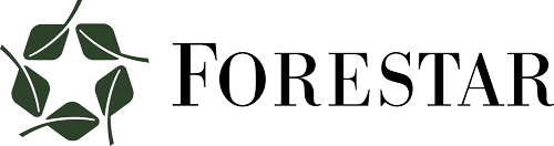 The logo for FORESTAR, featuring stylized green leaves arranged in a circular pattern beside the text 'FORESTAR'.