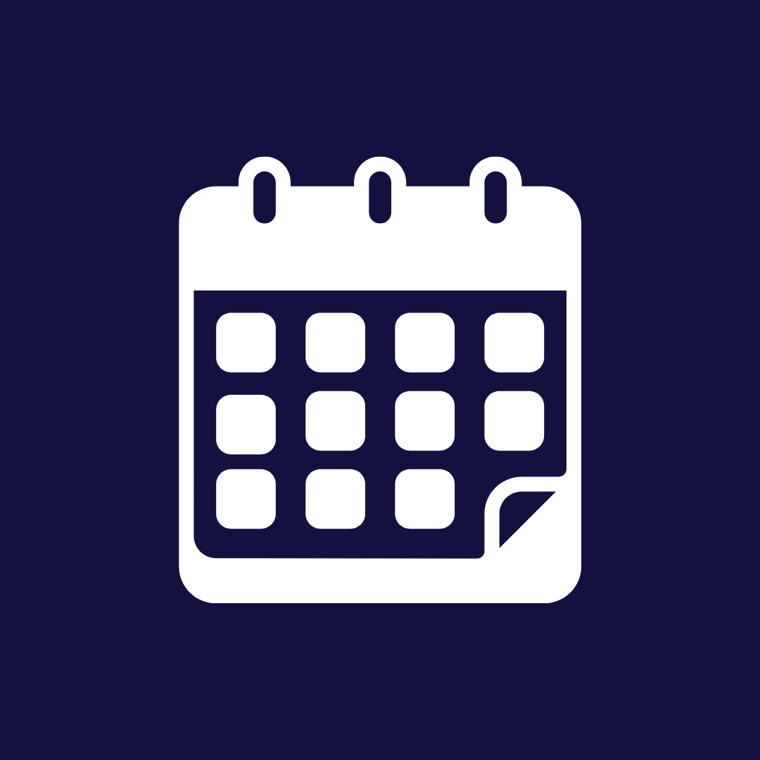 Icon of a calendar with a folded corner on a dark background.