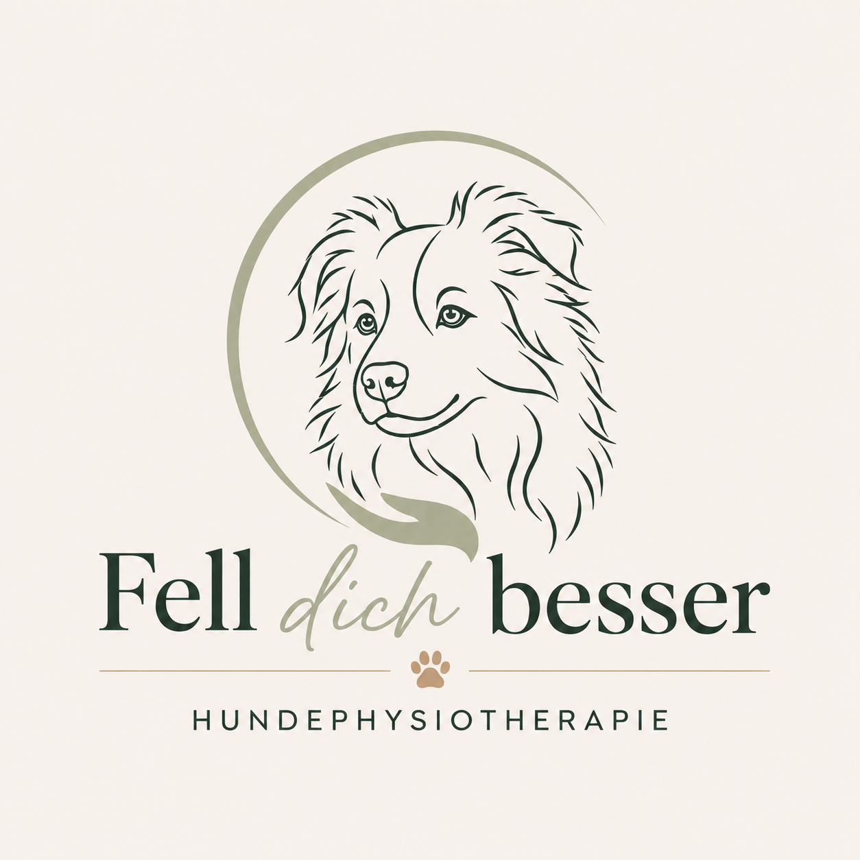 Logo mit Hundemotiv und Text 'Fell dich besser Hundphysiotherapie'.