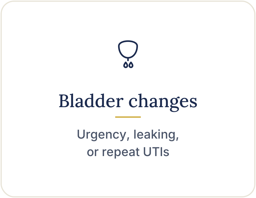 Bladder changes: urgency, leaking, or repeat UTIs