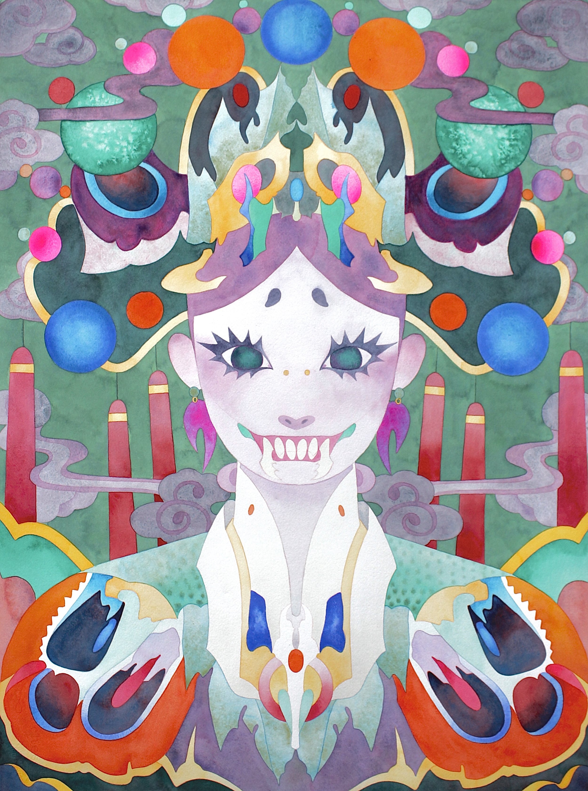Tôm Tích (Mantis Shrimp)
  
Watercolor on Paper, 22 x 30" (25 x 33" frame), 2025