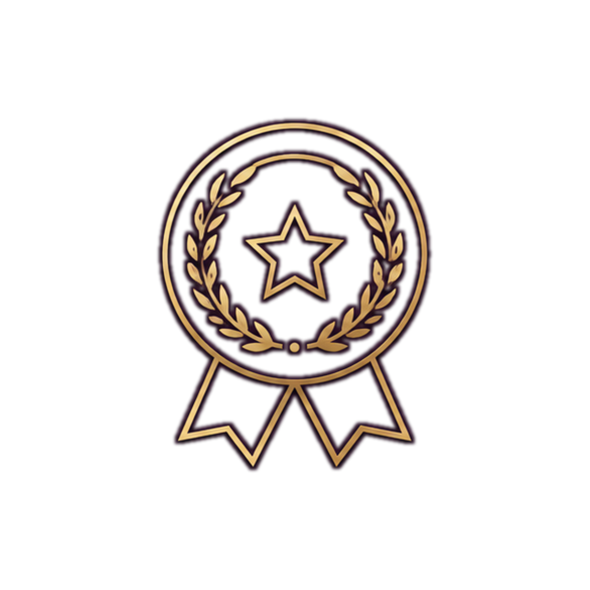 Award ribbon with a star in the center, surrounded by a laurel wreath, and two ribbons hanging below.