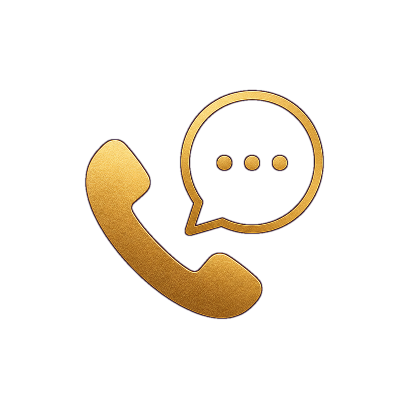 Gold phone receiver and messaging app icon with speech bubble and three dots inside